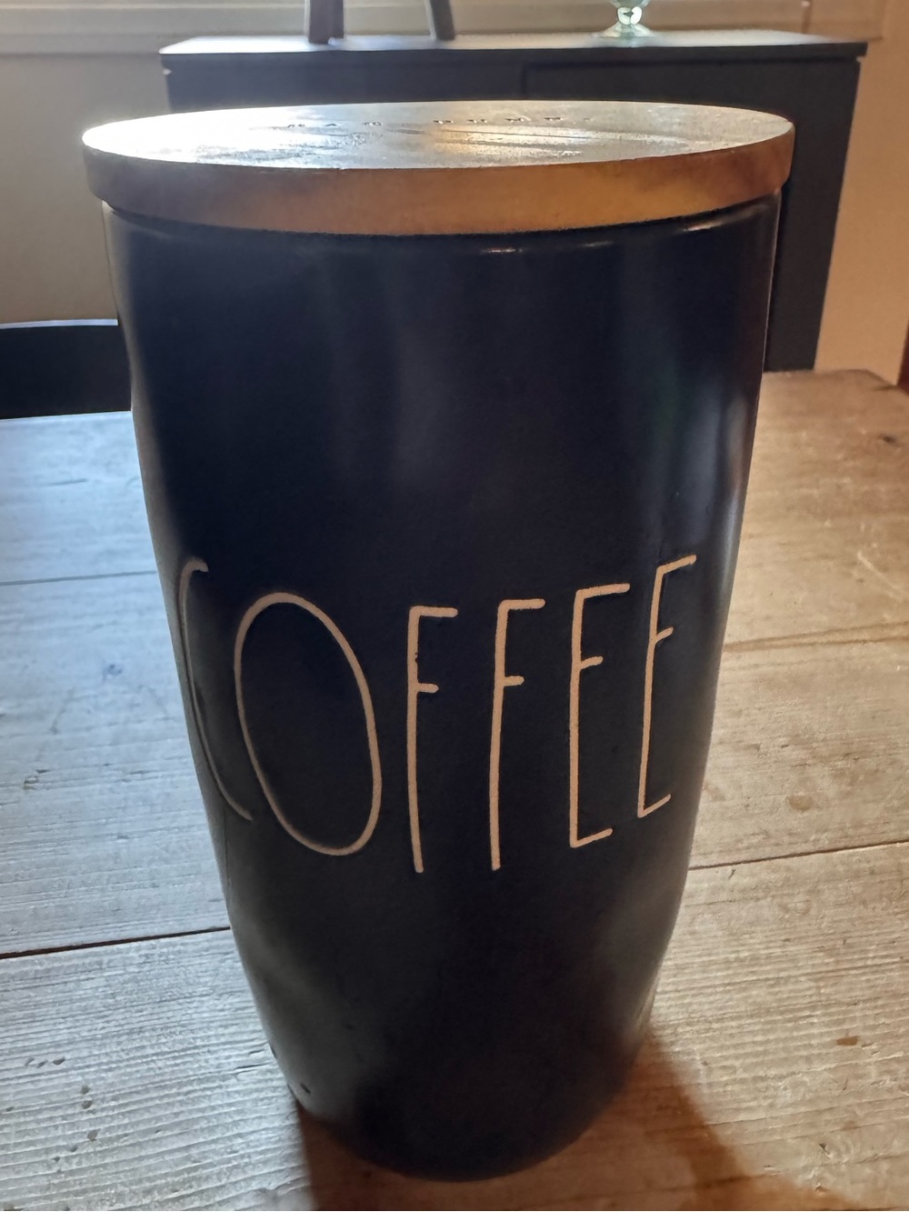 Rae Dunn Black Coffee Canister with Wooden Lid